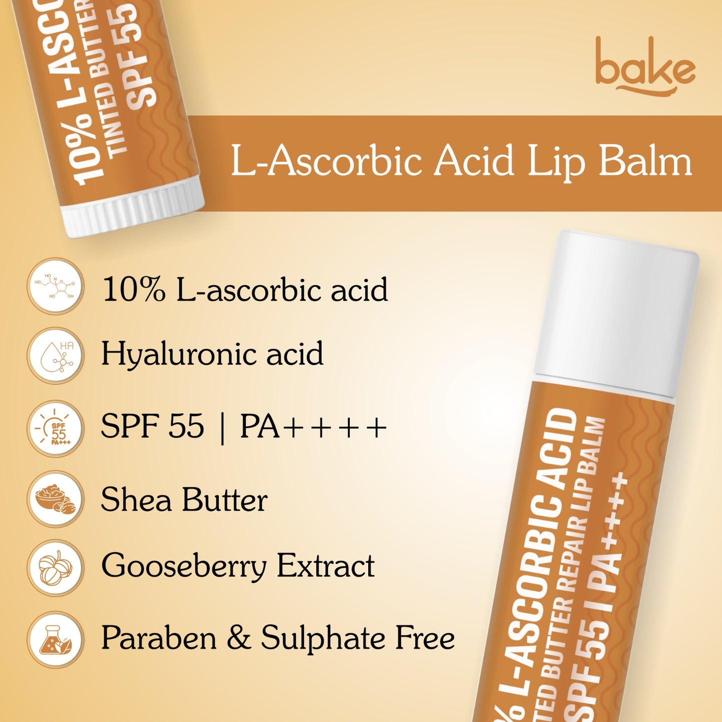 10% L-Ascorbic Acid Tinted Butter Brightening Lip Balm SPF 55 PA++++ with Hyaluronic Acid