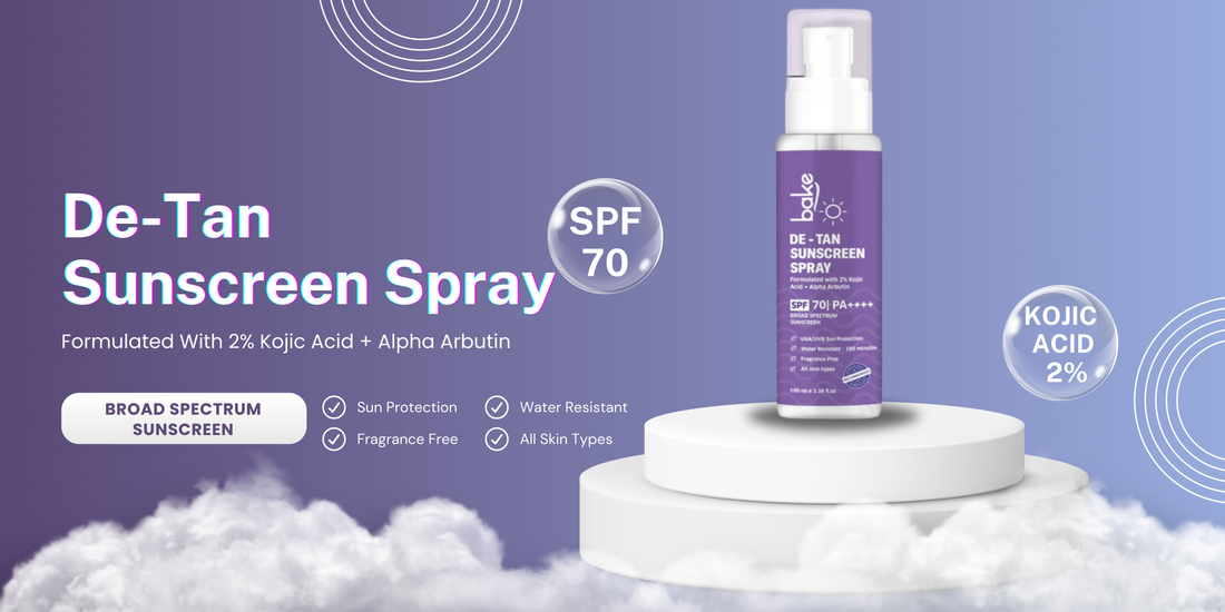 Sun Protection Anytime, Anywhere with BAKE's De-Tan Waterproof Sunscreen Spray SPF 70 PA+++ with 2% Kojic Acid
