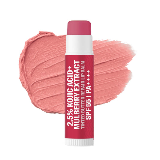 2.5% Kojic Acid Mulberry Extract Tinted Butter Brightening Lip Balm SPF 55 PA++++For Dark, Pigmented & Flaky Lips