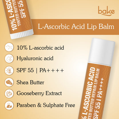 10% L-Ascorbic Acid Tinted Butter Brightening Lip Balm SPF 55 PA++++ with Hyaluronic Acid