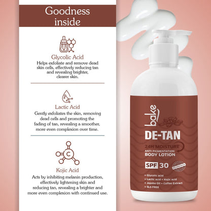 De-Tan Anti Pigmentation Coffee Body Lotion with Kojic Acid, Glycolic Acid, Lactic Acid for Dark Spots, Pigmentation & Tan Removal