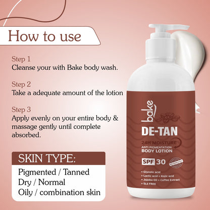 De-Tan Anti Pigmentation Coffee Body Lotion with Kojic Acid, Glycolic Acid, Lactic Acid for Dark Spots, Pigmentation & Tan Removal