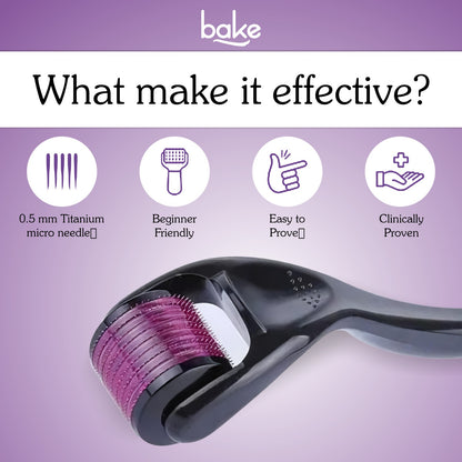 BAKE Derma Roller 0.5mm for Hair Growth with 540 Titanium Alloy Needles