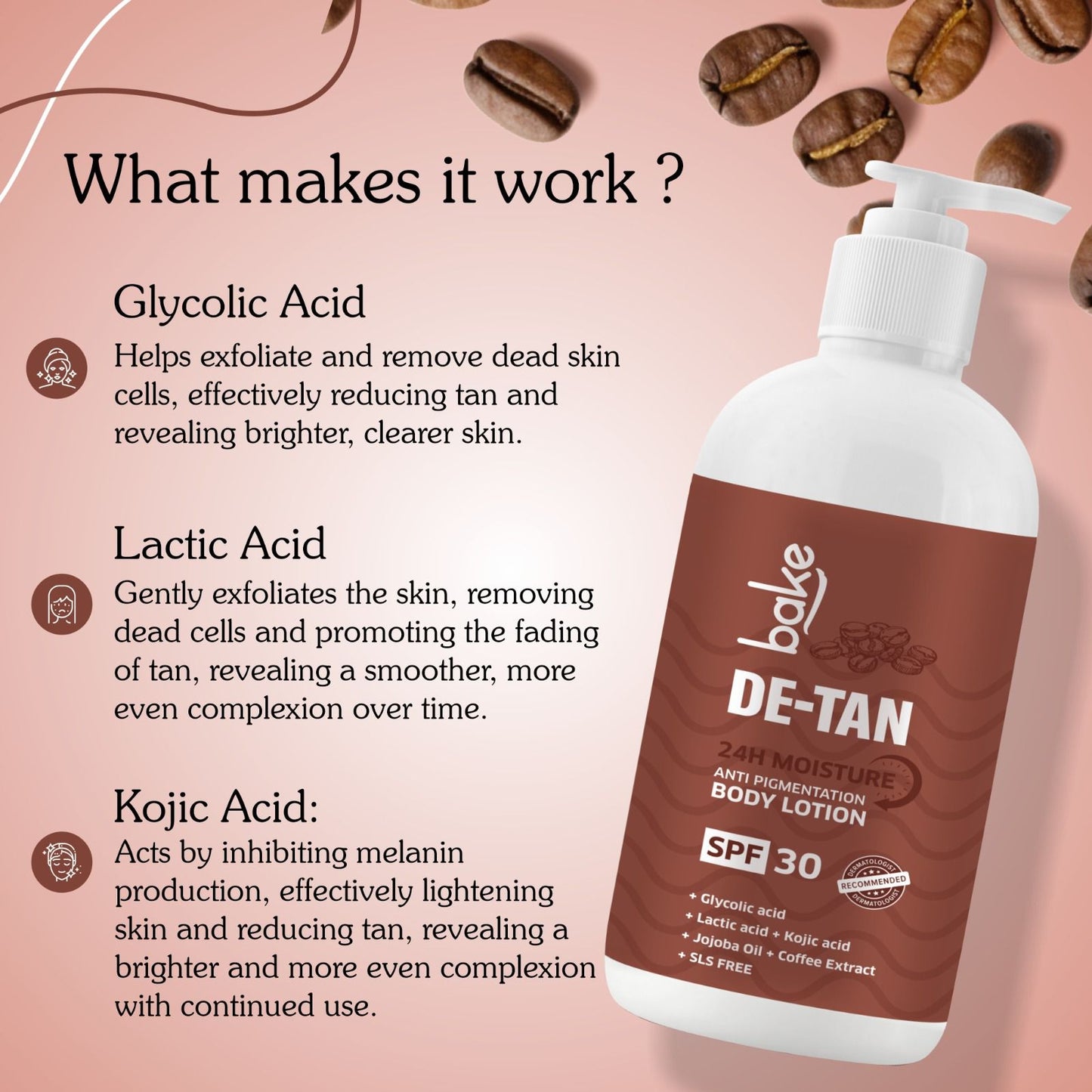 De-Tan Anti Pigmentation Coffee Body Lotion with Kojic Acid, Glycolic Acid, Lactic Acid for Dark Spots, Pigmentation & Tan Removal