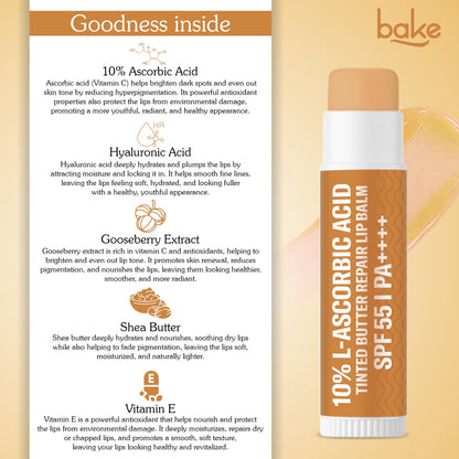 10% L-Ascorbic Acid Tinted Butter Brightening Lip Balm SPF 55 PA++++ with Hyaluronic Acid