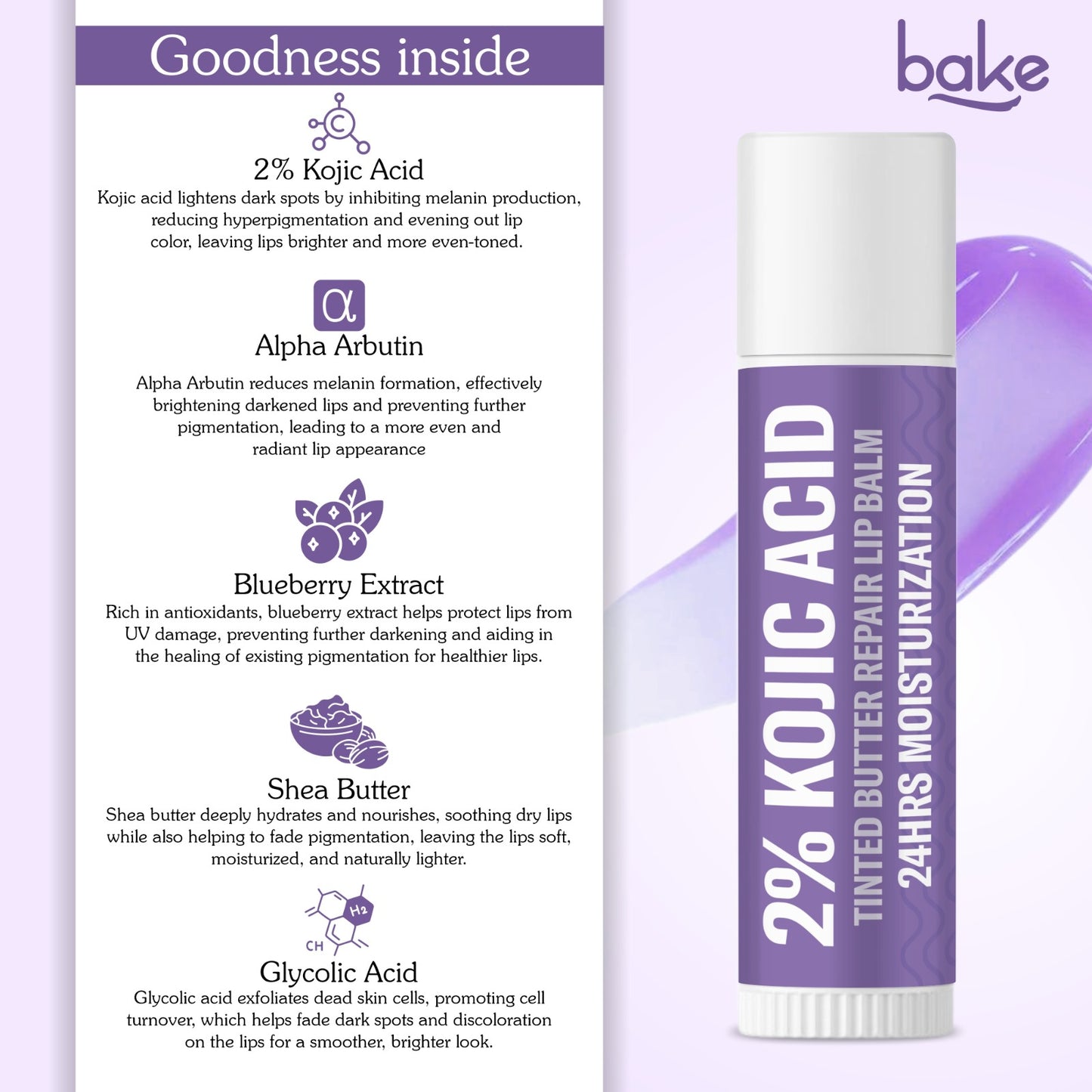 2% Kojic Acid Tinted Butter Brightening Lip Balm with 1% Alpha Arbutin & Glycolic Acid