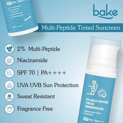 2% Multi Peptide Tinted Sunscreen SPF 70 PA+++ with 2% Niacinamide  For Broad Spectrum Sunscreen 